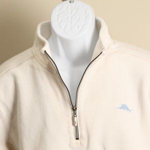 Tommy Bahama Men's ivory with blue swordfish 1/2 zip Sweater XL EUC